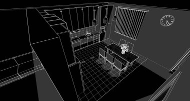 Mutfak iç taslak 3D oluşturma