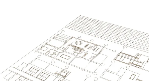 Plan Domu Wnętrze Renderowania — Zdjęcie stockowe