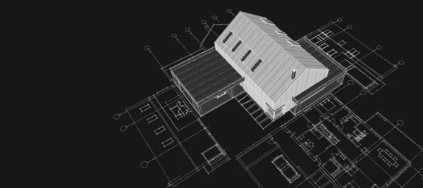 Hus Plan Interiör Rendering — Stockfoto