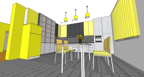 Mutfak iç taslak 3D oluşturma