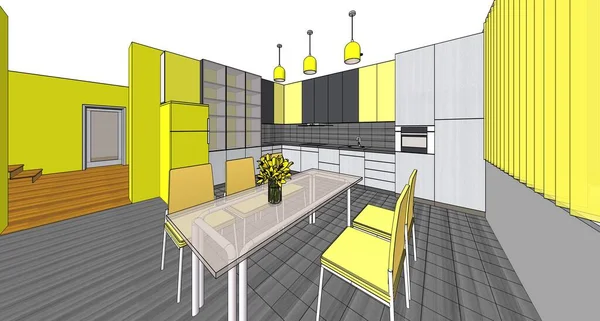 Mutfak iç taslak 3D oluşturma
