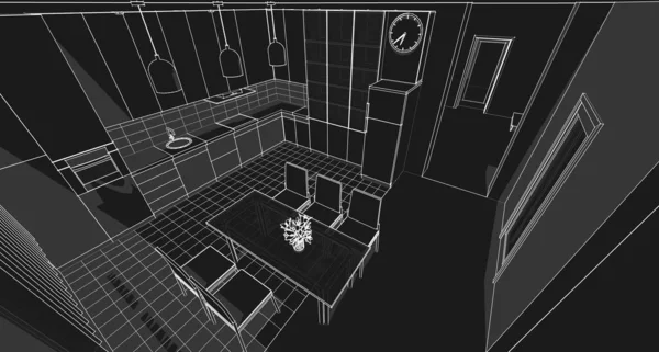 Mutfak iç taslak 3D oluşturma