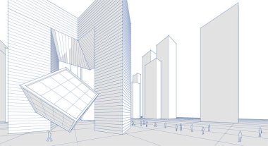 Modern şehir panoraması 3D illüstrasyon