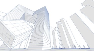 Modern şehir panoraması 3D illüstrasyon