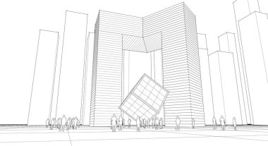 Modern şehir panoraması 3D illüstrasyon