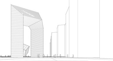 Modern şehir panoraması 3D illüstrasyon