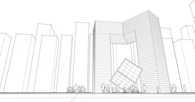 Modern şehir panoraması 3D illüstrasyon