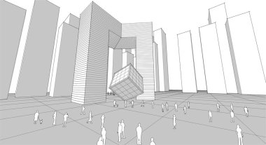 Modern şehir panoraması 3D illüstrasyon