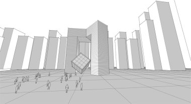 Modern şehir panoraması 3D illüstrasyon