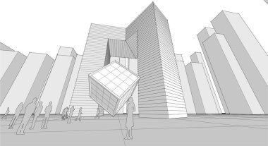 Modern şehir panoraması 3D illüstrasyon