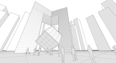 Modern şehir panoraması 3D illüstrasyon