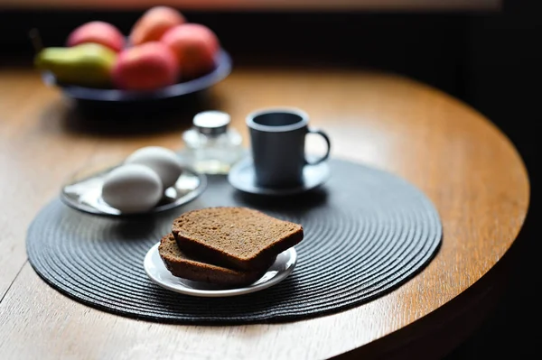 Petit Déjeuner Nature Morte Café Pain Oeufs — Photo