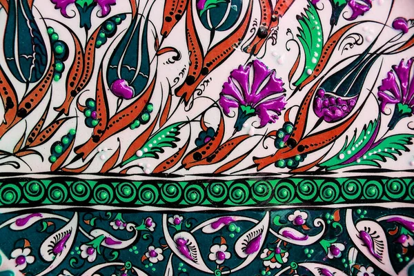 Traditional ottoman patterns on the porcelain surface. Traditional Turkish tile art called cini.