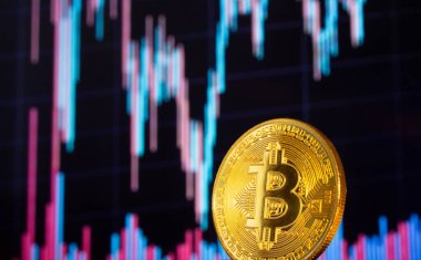 Bitcoin ve bitcoin çizelgesi. Kripto para ticareti. Bitcoin grafiği. Bitcoin madenciliği. Bilgisayar konseptinde finans yönetimi. Para ticareti. Dijital ticaret. Kâr zarar grafiği. İnternet üzerinden çevrimiçi ticaret.