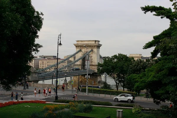 Puente Las Cadenas Budapest Hungría Julio 2021 Icono Del Puente —  Fotos de Stock
