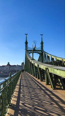 Budapeşte, Macaristan - 21 Aralık 2021: Budapeşte 'deki Özgürlük Köprüsü, Dikey Fotoğraf