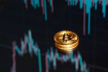 Bitcoin. Bitcoin çizelgesi arka plan konsepti. Kripto para haber fikri. Borsadan kripto para ticareti