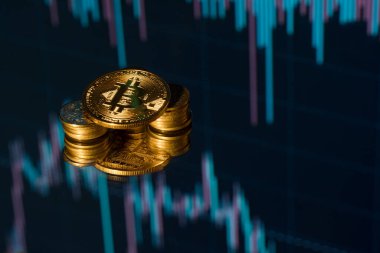 Bitcoin. Bitcoin çizelgesi arka plan konsepti. Kripto para haber fikri. Borsadan kripto para ticareti