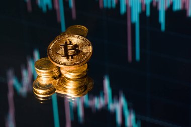 Bitcoin. Bitcoin çizelgesi arka plan konsepti. Kripto para haber fikri. Borsadan kripto para ticareti