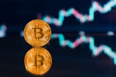 Bitcoin. Bitcoin çizelgesi arka plan konsepti. Kripto para haber fikri. Borsadan kripto para ticareti