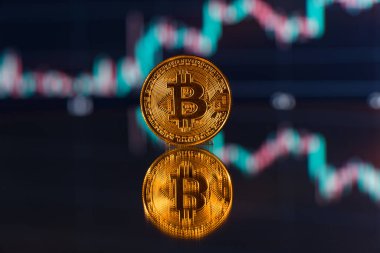 Bitcoin. Bitcoin çizelgesi arka plan konsepti. Kripto para haber fikri. Borsadan kripto para ticareti