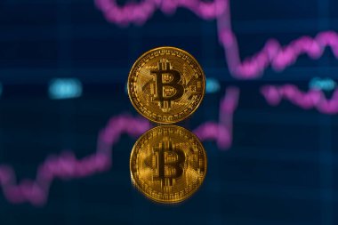 Bitcoin arkaplan kripto döviz ticareti konsepti, Bitcoin fiyatının düşmesi ve kırmızı gösterge grafiği. Ayı şifreleme pazarı