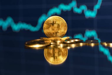Bitcoin. Bitcoin çizelgesi arka plan konsepti. Kripto para haber fikri. Borsadan kripto para ticareti