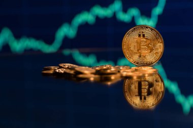 Bitcoin. Bitcoin çizelgesi arka plan konsepti. Kripto para haber fikri. Borsadan kripto para ticareti