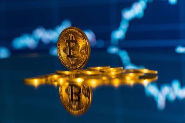Bitcoin. Bitcoin çizelgesi arka plan konsepti. Kripto para haber fikri. Borsadan kripto para ticareti