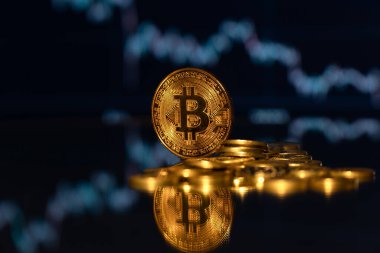 Bitcoin. Bitcoin çizelgesi arka plan konsepti. Kripto para haber fikri. Borsadan kripto para ticareti
