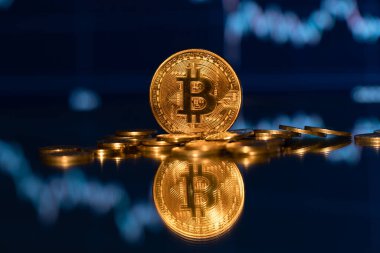 Bitcoin. Bitcoin çizelgesi arka plan konsepti. Kripto para haber fikri. Borsadan kripto para ticareti