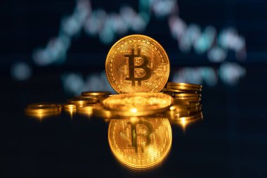 Bitcoin. Bitcoin çizelgesi arka plan konsepti. Kripto para haber fikri. Borsadan kripto para ticareti