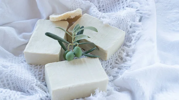 Organic Natural Handmade Soap Bars Based Olive Oil Skin Care — Zdjęcie stockowe