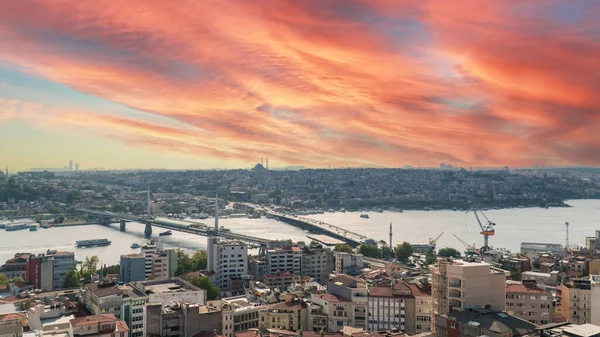 Istanbul Golden Horn landscape. Historical Golden Horn Peninsula in Istanbul Turkey. Istanbul view during sunset.