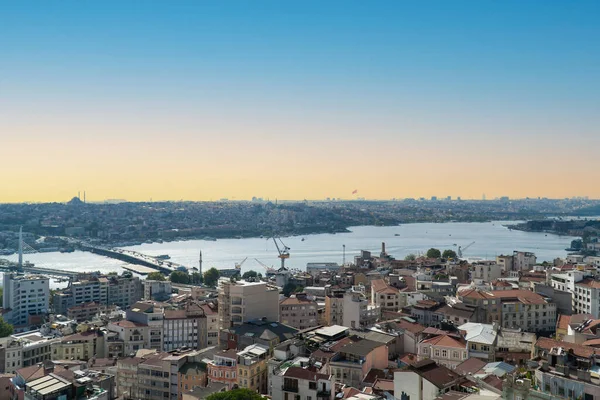 Istanbul Golden Horn landscape. Historical Golden Horn Peninsula in Istanbul Turkey. Istanbul view during sunset.