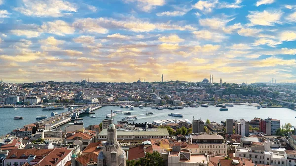 Istanbul Golden Horn landscape. Historical Golden Horn Peninsula in Istanbul Turkey. Istanbul view during sunset. 