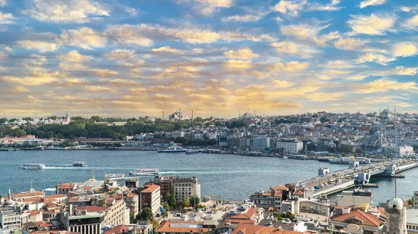 Istanbul Golden Horn landscape. Historical Golden Horn Peninsula in Istanbul Turkey. Istanbul view during sunset. 
