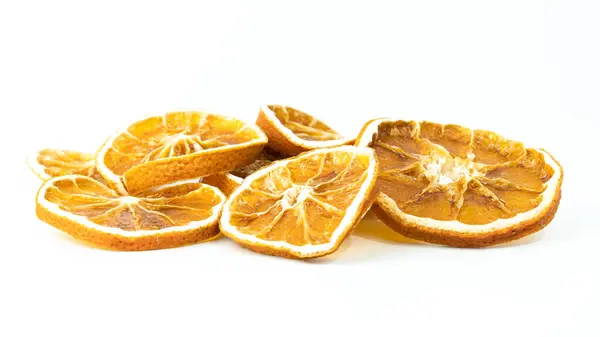 Rodajas Naranja Secas Grupo Rodajas Naranja Secas Aisladas Sobre Fondo — Foto de Stock