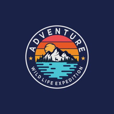 Outdoor adventure, wildlife expedition, wilderness logo design template on dark background