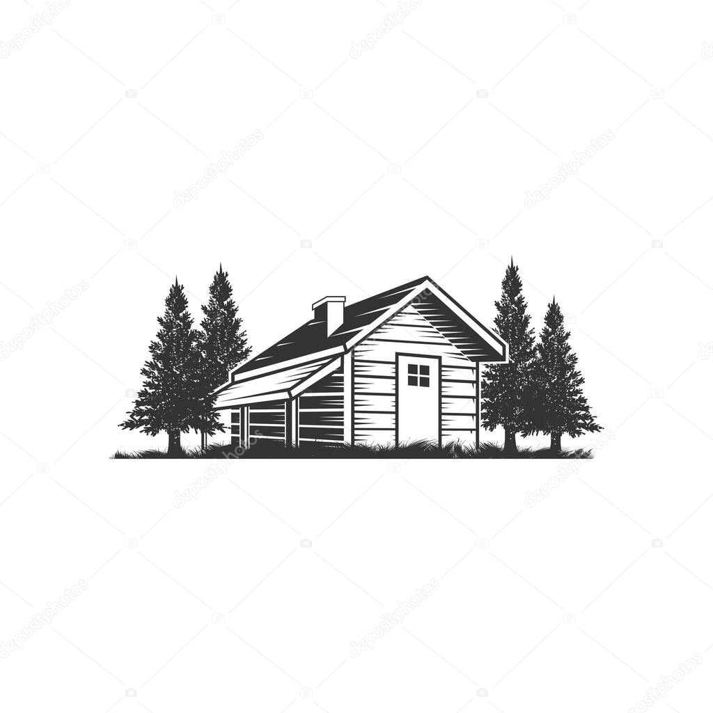 Home in pine forest logo design