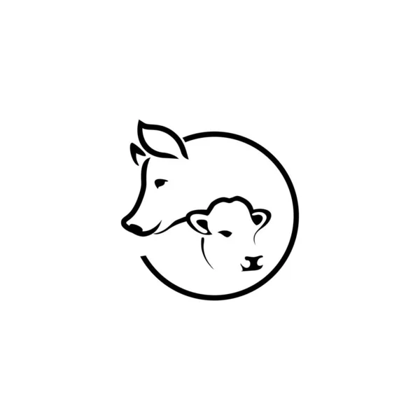 Cow Pig Logo Vector Modern Line Style — 스톡 벡터