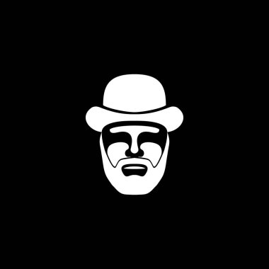 Illustration Man with a hat, Italian Mafioso Face on black background.