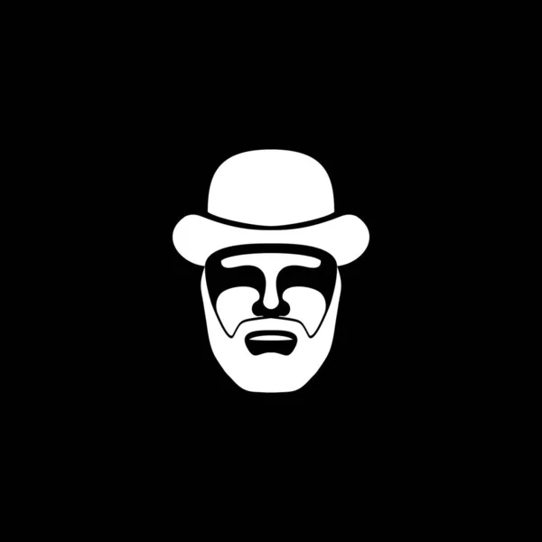 Illustration Man Hat Italian Mafioso Face Black Background Vector de stoc