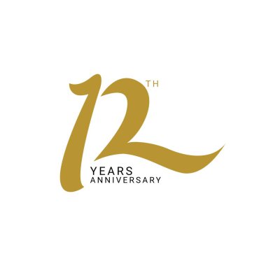 12 Yıl Yıldönümü Logosu, 12 doğum günü, Davetiye, düğün, jübile ve tebrik kartı illüstrasyonu için Vektör Şablonu Tasarım elementi.