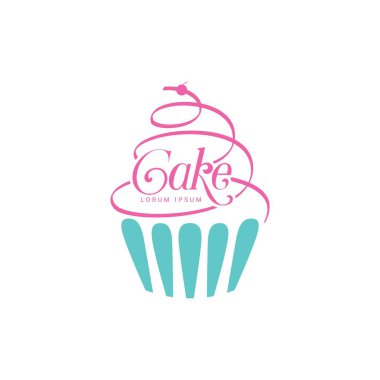Pastanenin pasta logosu. Kek tatlısı, Vektör logo tasarım şablonu. Cupcake fırın simgesi.