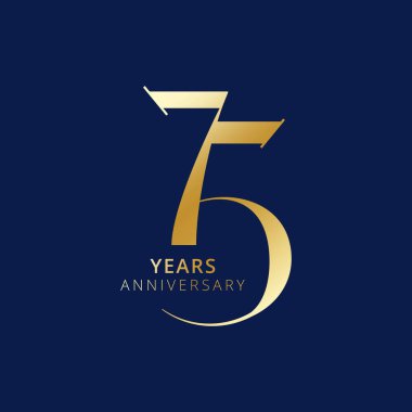75 Yıl Yıldönümü Logosu, Altın Rengi, Doğum günü, davetiye, düğün, jübile ve tebrik kartı resimleme için Vektör Şablonu Tasarım Ögesi.
