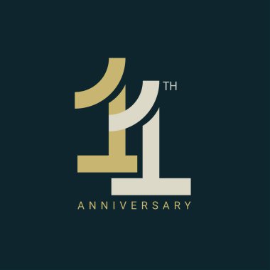 11. yıl dönümü logosu, 11 doğum günü, doğum günü, davetiye, düğün, jübile ve tebrik kartı illüstrasyonu için vektör şablonu tasarımı ögesi.