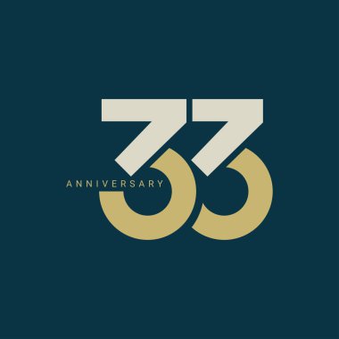 33 Yıl Yıldönümü Logosu, Altın Rengi, Doğum günü, davetiye, düğün, jübile ve tebrik kartı resimleme için Vektör Şablonu Tasarım ögesi.