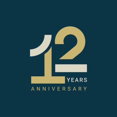 12 Yıl Yıldönümü Logosu, 12 doğum günü, Davetiye, düğün, jübile ve tebrik kartı illüstrasyonu için Vektör Şablonu Tasarım elementi.