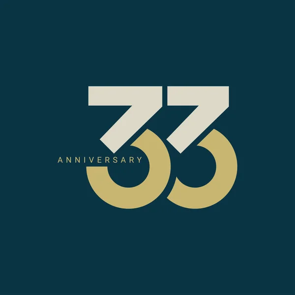 33周年記念ロゴ ゴールデンカラー ベクターテンプレート誕生日 招待状 結婚式 記念日 グリーティングカードイラストのデザイン要素 — ストックベクタ